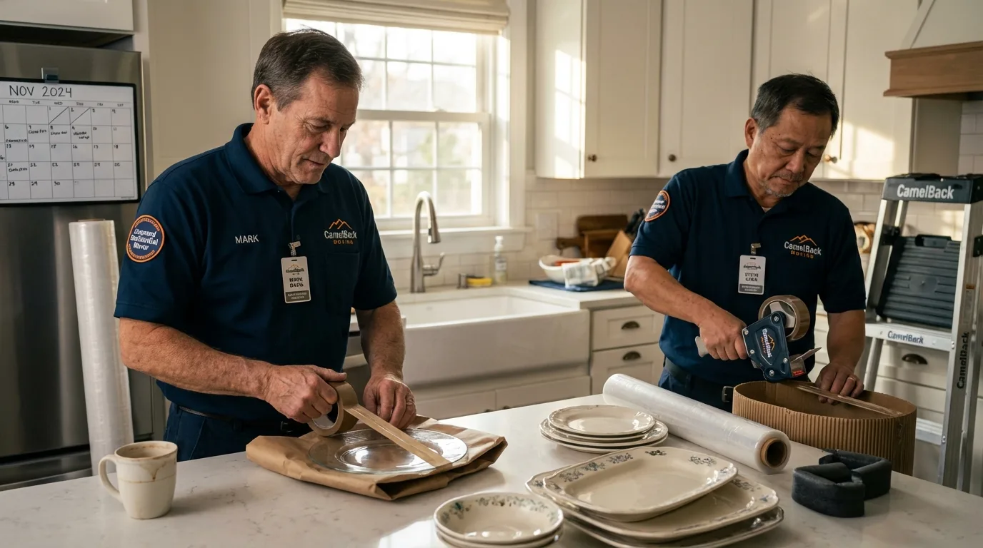 Professional crew packing kitchen dishware in Waipahu, HI